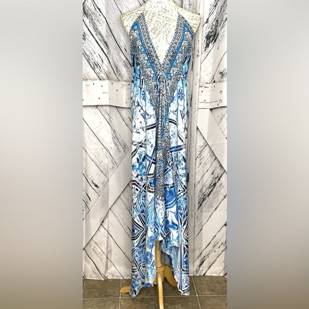 Natural Impressions Halter Swim Cover Maxi Length Rhinestone Studs Small/Medium